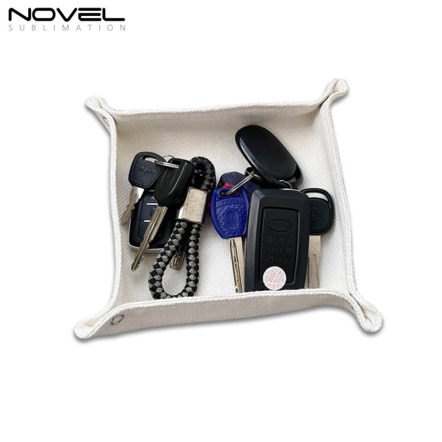 Sublimation Cotton Linen Catchall Tray Desk Organizer Portable Collapsible Travel Jewelry Storage Plate Organizer for Key,Watch,Coin