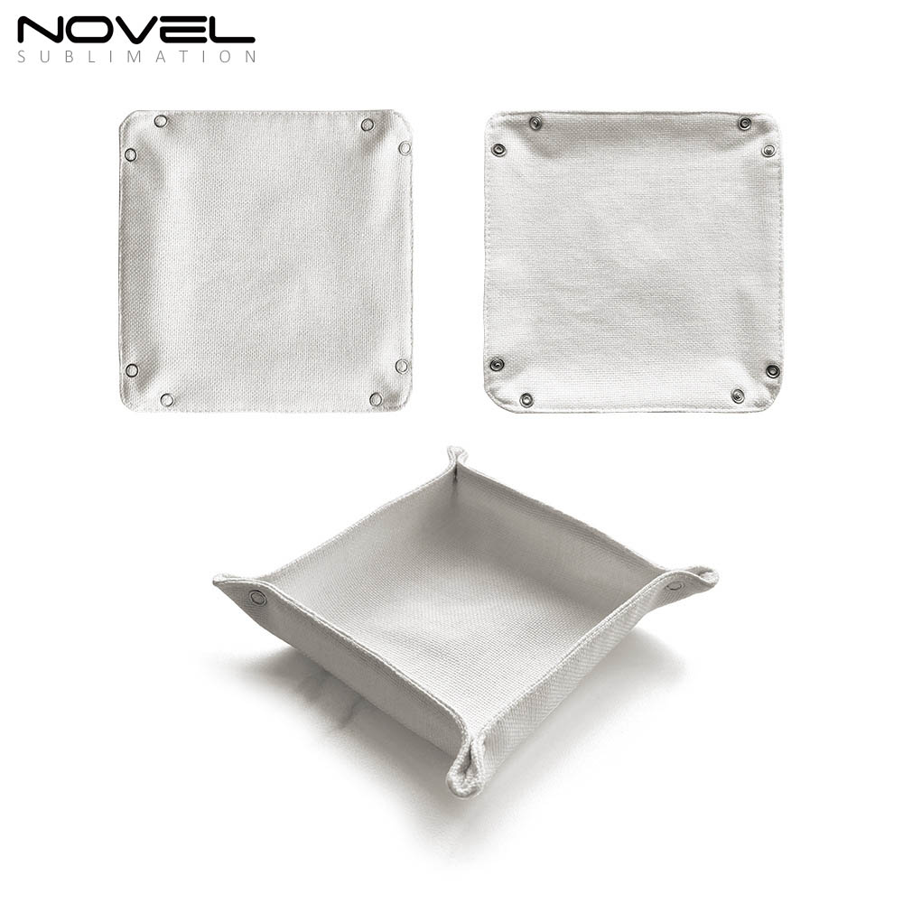 Sublimation Cotton Linen Catchall Tray Desk Organizer Portable Collapsible Travel Jewelry Storage Plate Organizer for Key,Watch,Coin