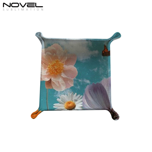 Sublimation Cotton Linen Catchall Tray Desk Organizer Portable Collapsible Travel Jewelry Storage Plate Organizer for Key,Watch,Coin