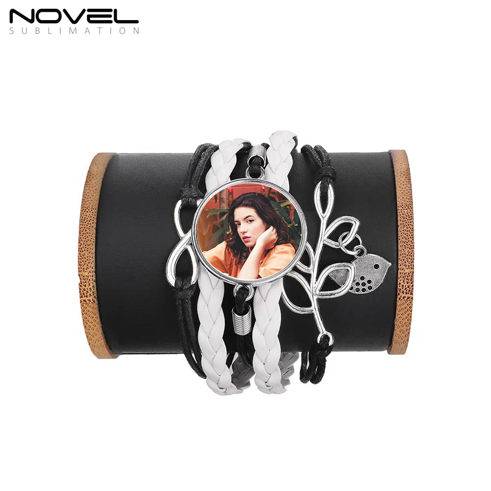 Sublimation Colorful  Zinc Alloy Bracelets Fashion Jewelry Multi-Kniting Bracelet With Metal Insert
