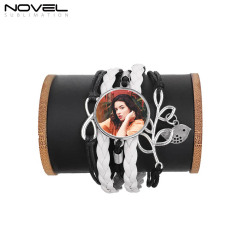 Sublimation Colorful  Zinc Alloy Bracelets Fashion Jewelry Multi-Kniting Bracelet With Metal Insert
