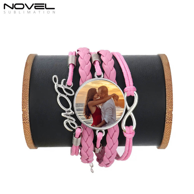 Sublimation Colorful  Zinc Alloy Bracelets Fashion Jewelry Multi-Kniting Bracelet With Metal Insert