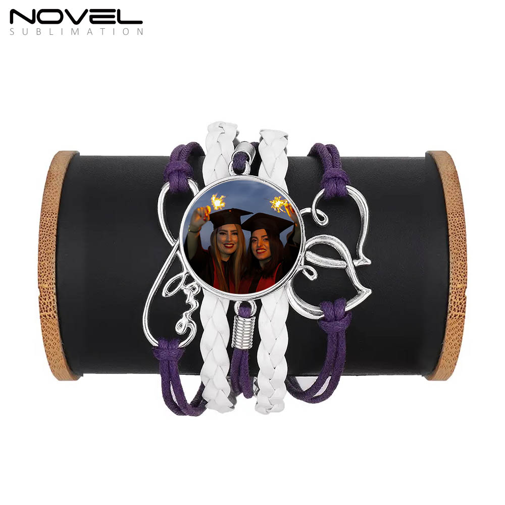 Sublimation Colorful  Zinc Alloy Bracelets Fashion Jewelry Multi-Kniting Bracelet With Metal Insert