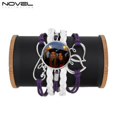 Sublimation Colorful  Zinc Alloy Bracelets Fashion Jewelry Multi-Kniting Bracelet With Metal Insert