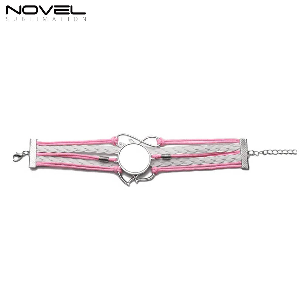 Sublimation Colorful  Zinc Alloy Bracelets Fashion Jewelry Multi-Kniting Bracelet With Metal Insert