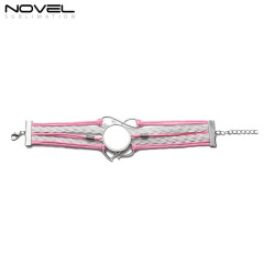 Sublimation Colorful  Zinc Alloy Bracelets Fashion Jewelry Multi-Kniting Bracelet With Metal Insert