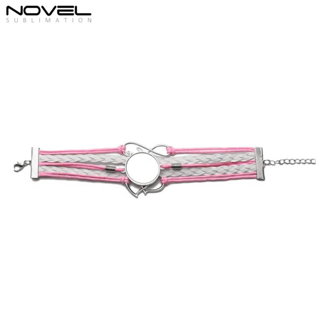 Sublimation Colorful  Zinc Alloy Bracelets Fashion Jewelry Multi-Kniting Bracelet With Metal Insert