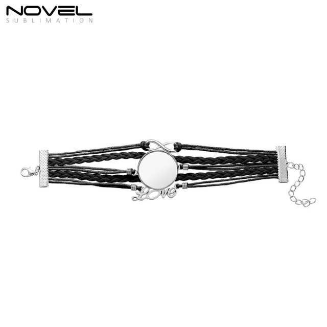 Sublimation Colorful  Zinc Alloy Bracelets Fashion Jewelry Multi-Kniting Bracelet With Metal Insert