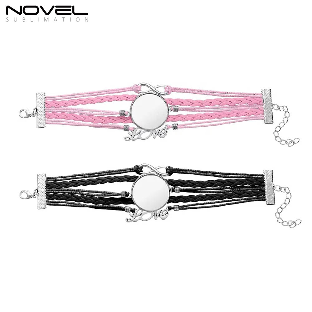 Sublimation Colorful  Zinc Alloy Bracelets Fashion Jewelry Multi-Kniting Bracelet With Metal Insert