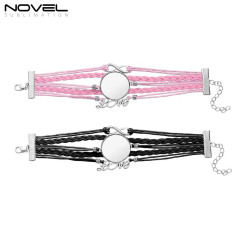 Sublimation Colorful  Zinc Alloy Bracelets Fashion Jewelry Multi-Kniting Bracelet With Metal Insert
