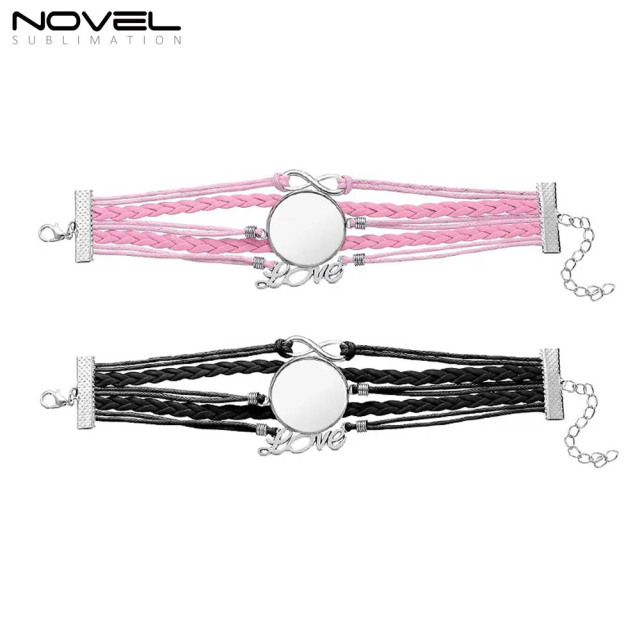Sublimation Colorful  Zinc Alloy Bracelets Fashion Jewelry Multi-Kniting Bracelet With Metal Insert