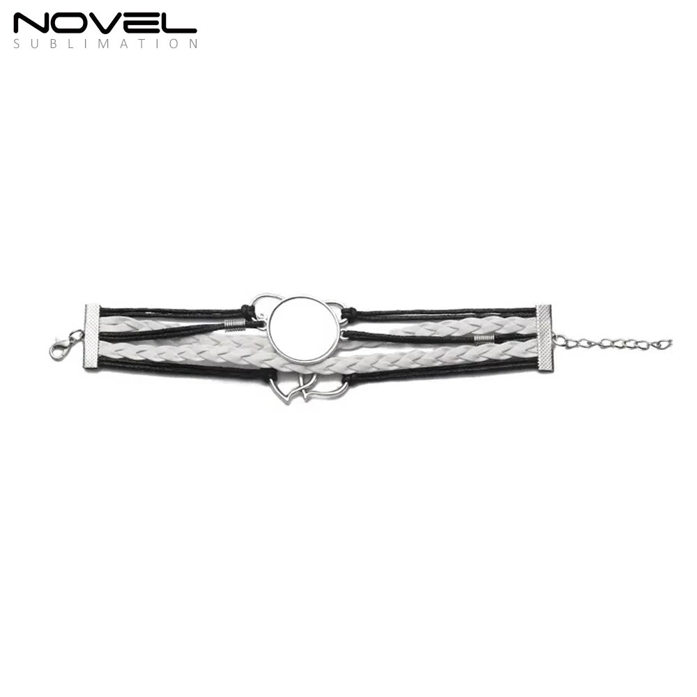 Sublimation Colorful  Zinc Alloy Bracelets Fashion Jewelry Multi-Kniting Bracelet With Metal Insert