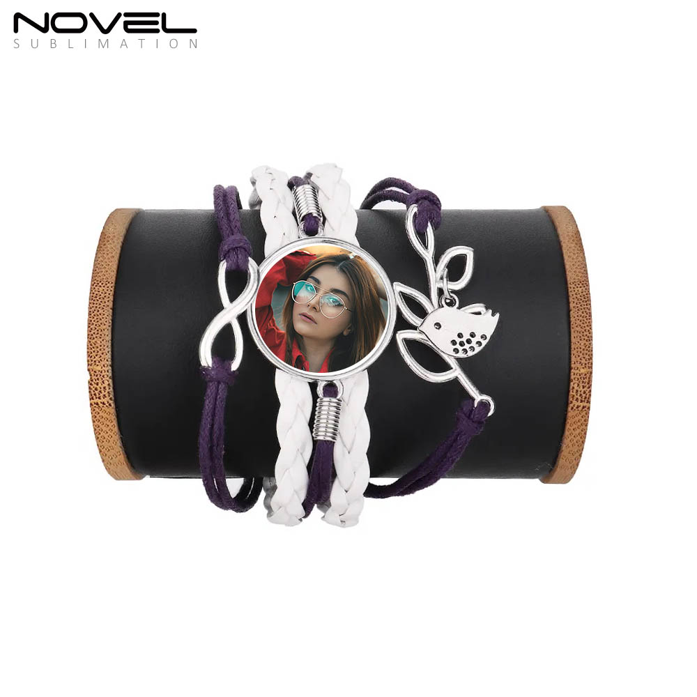 Sublimation Colorful  Zinc Alloy Bracelets Fashion Jewelry Multi-Kniting Bracelet With Metal Insert