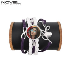 Sublimation Colorful  Zinc Alloy Bracelets Fashion Jewelry Multi-Kniting Bracelet With Metal Insert