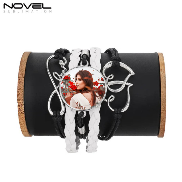 Sublimation Colorful  Zinc Alloy Bracelets Fashion Jewelry Multi-Kniting Bracelet With Metal Insert
