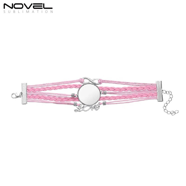 Sublimation Colorful  Zinc Alloy Bracelets Fashion Jewelry Multi-Kniting Bracelet With Metal Insert