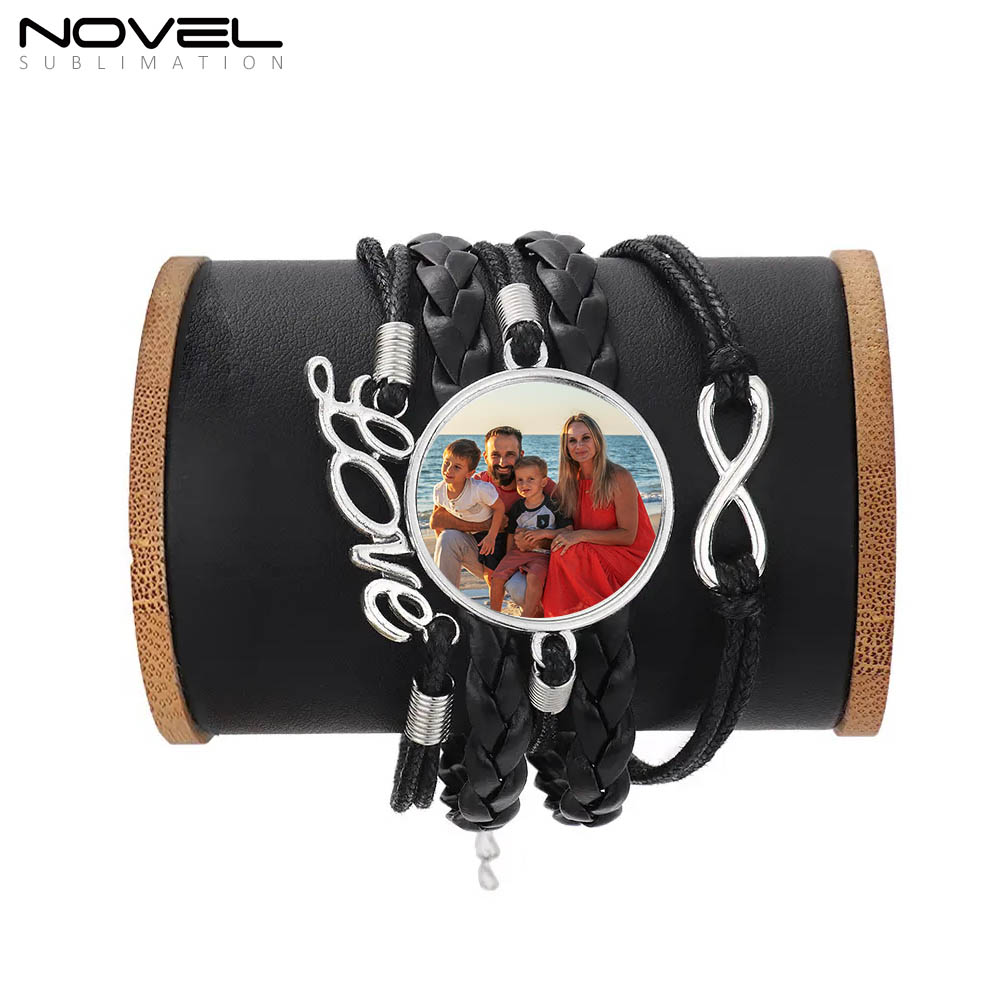 Sublimation Colorful  Zinc Alloy Bracelets Fashion Jewelry Multi-Kniting Bracelet With Metal Insert