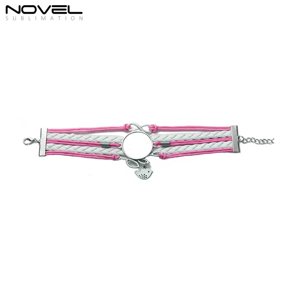 Sublimation Colorful  Zinc Alloy Bracelets Fashion Jewelry Multi-Kniting Bracelet With Metal Insert