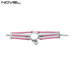 Sublimation Colorful  Zinc Alloy Bracelets Fashion Jewelry Multi-Kniting Bracelet With Metal Insert