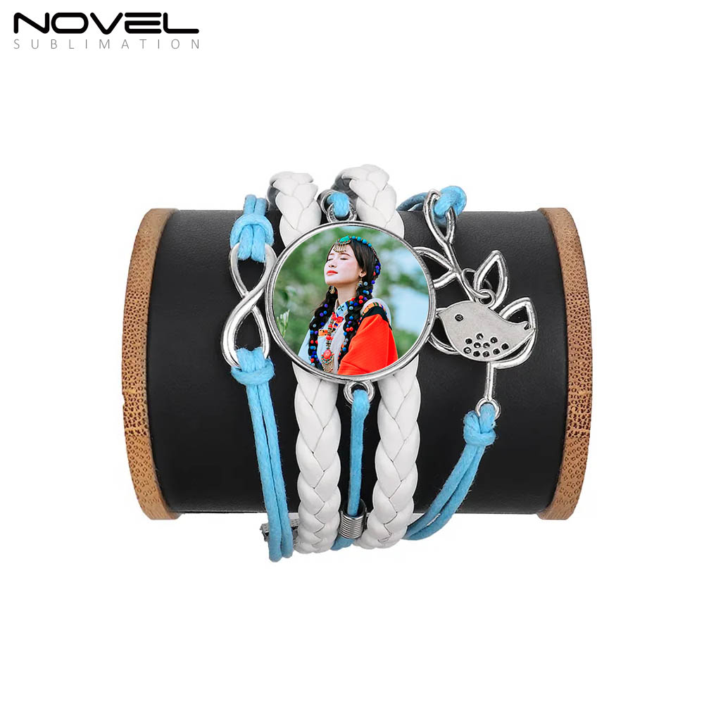 Sublimation Colorful  Zinc Alloy Bracelets Fashion Jewelry Multi-Kniting Bracelet With Metal Insert