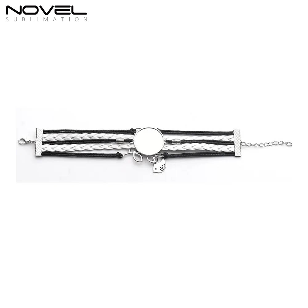 Sublimation Colorful  Zinc Alloy Bracelets Fashion Jewelry Multi-Kniting Bracelet With Metal Insert