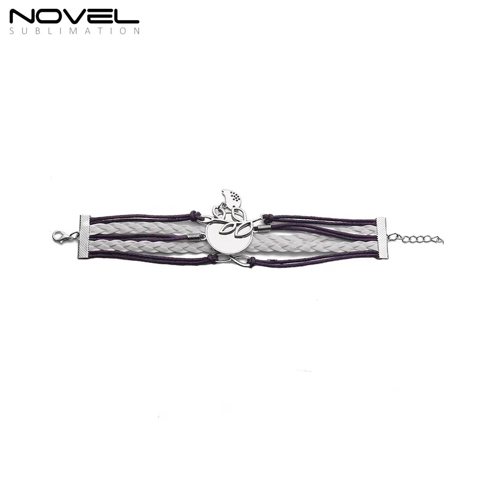 Sublimation Colorful  Zinc Alloy Bracelets Fashion Jewelry Multi-Kniting Bracelet With Metal Insert