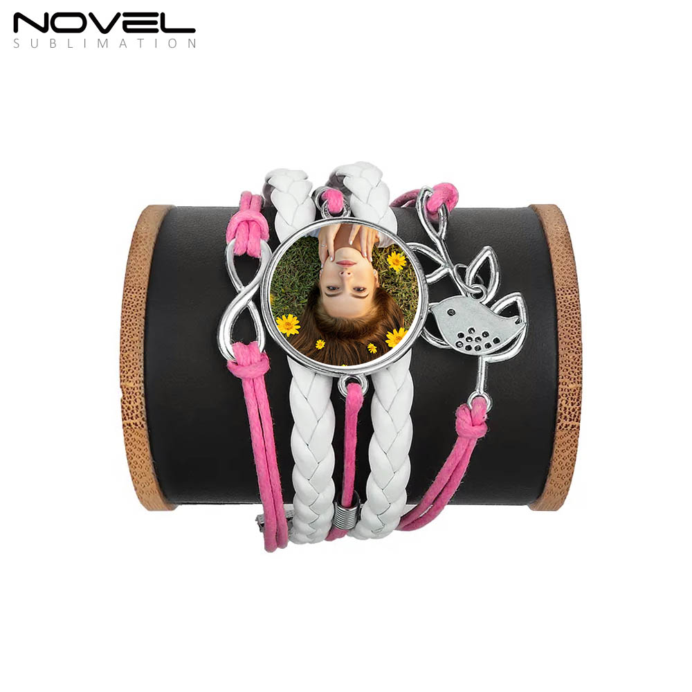 Sublimation Colorful  Zinc Alloy Bracelets Fashion Jewelry Multi-Kniting Bracelet With Metal Insert