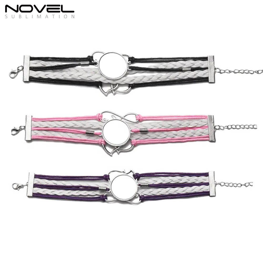 Sublimation Colorful  Zinc Alloy Bracelets Fashion Jewelry Multi-Kniting Bracelet With Metal Insert