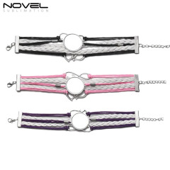 Sublimation Colorful  Zinc Alloy Bracelets Fashion Jewelry Multi-Kniting Bracelet With Metal Insert