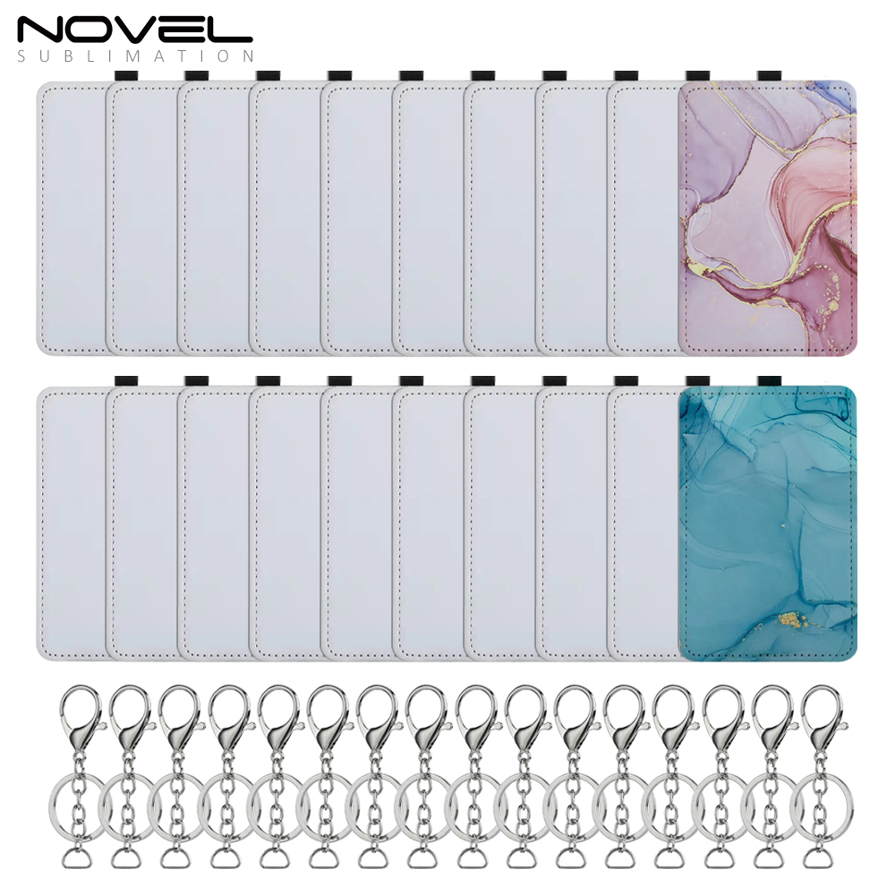 Sublimation White PU Leather Card Holder Business Credit Card Pocket Bag Tag with Metal Buckle