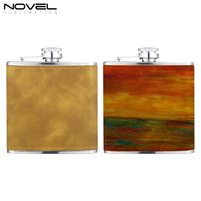 New Arrival Blank Colourful Sublimation PU Leather Hip Flask support Custom Pattern