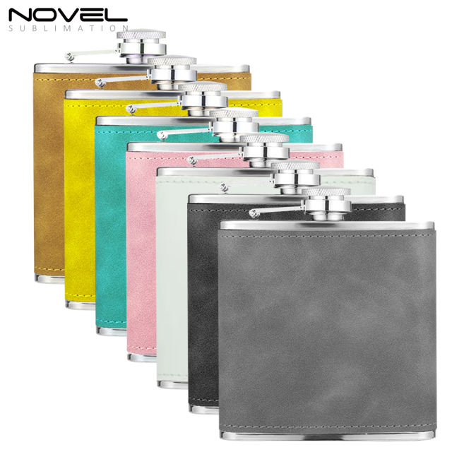 New Arrival Blank Colourful Sublimation PU Leather Hip Flask support Custom Pattern