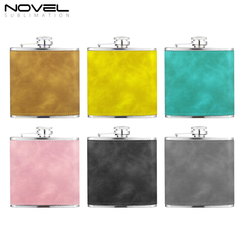 New Arrival Blank Colourful Sublimation PU Leather Hip Flask support Custom Pattern