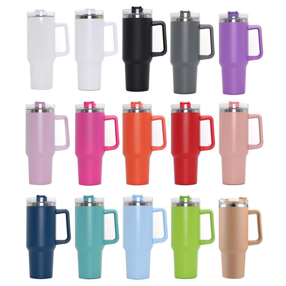 New Arrival 40oz Sublimation Colorful Stainless Steel Car Mug with Handle 40oz Tumblers
