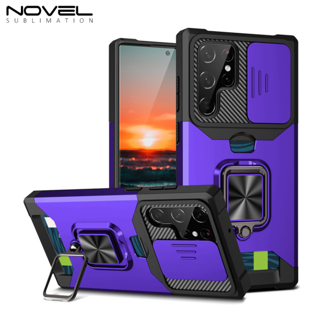 New Multifunctional Anti-drop Phone Case for Samsung Series with Card Slot & Sliding Window & Ring Holder Protective Cover