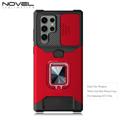 New Multifunctional Anti-drop Phone Case for Samsung Series with Card Slot & Sliding Window & Ring Holder Protective Cover