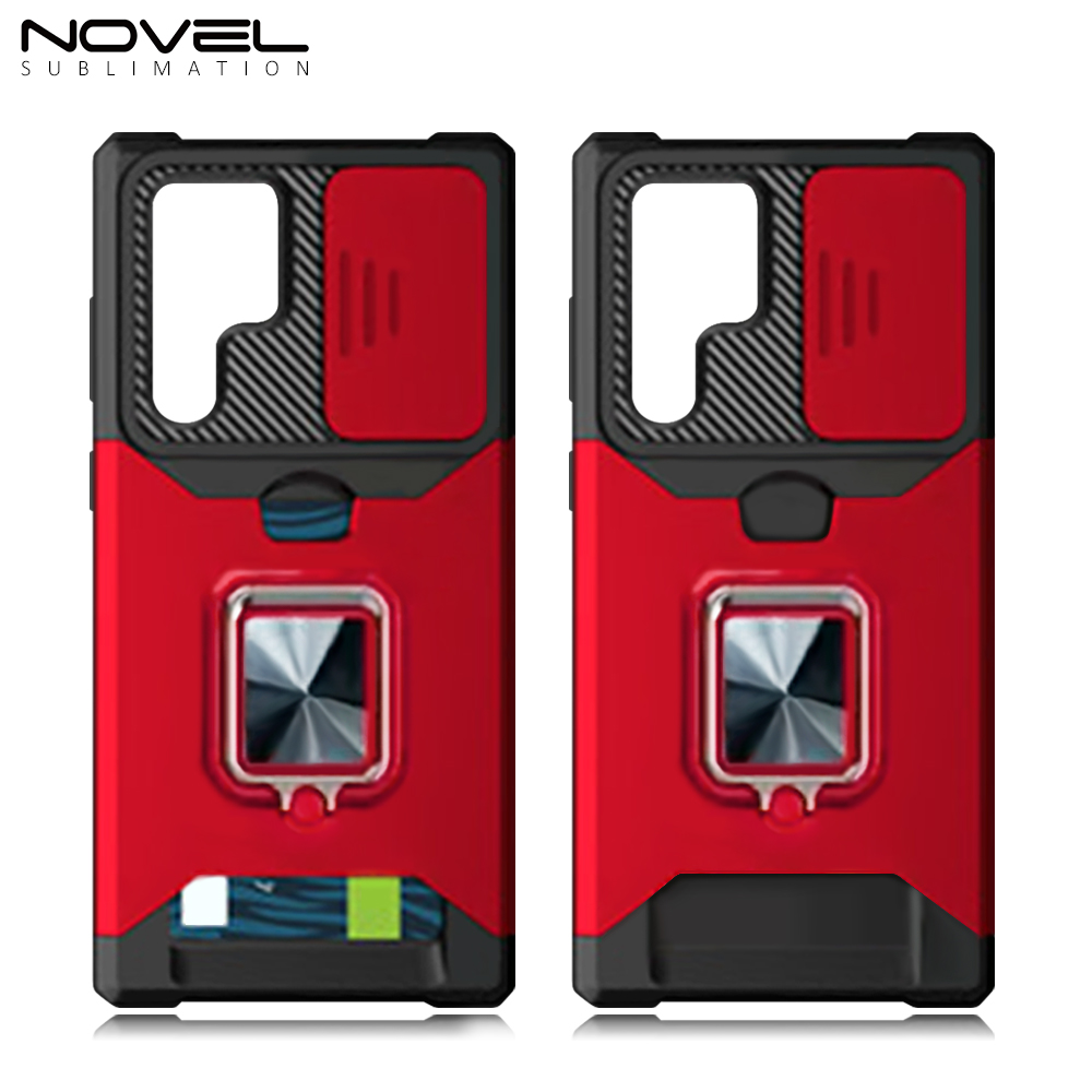 New Multifunctional Anti-drop Phone Case for Samsung Series with Card Slot & Sliding Window & Ring Holder Protective Cover