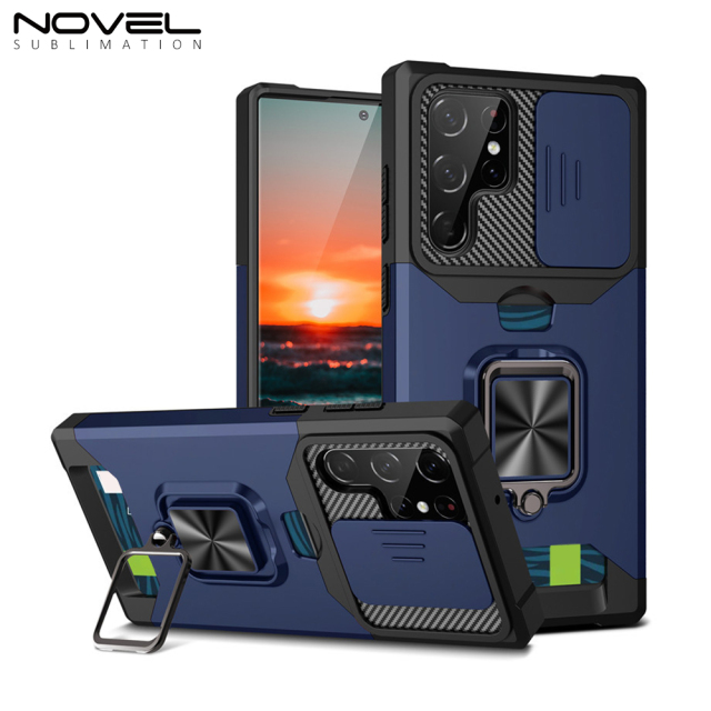 New Multifunctional Anti-drop Phone Case for Samsung Series with Card Slot & Sliding Window & Ring Holder Protective Cover