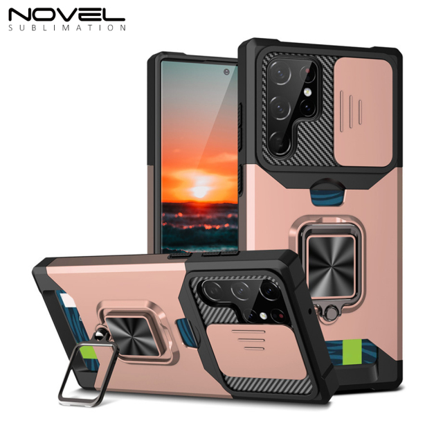 New Multifunctional Anti-drop Phone Case for Samsung Series with Card Slot & Sliding Window & Ring Holder Protective Cover