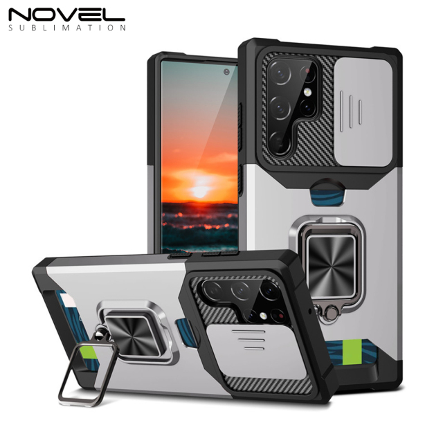 New Multifunctional Anti-drop Phone Case for Samsung Series with Card Slot & Sliding Window & Ring Holder Protective Cover