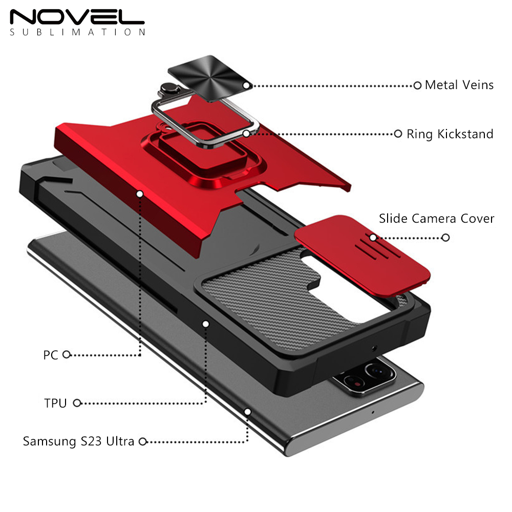 New Multifunctional Anti-drop Phone Case for Samsung Series with Card Slot & Sliding Window & Ring Holder Protective Cover