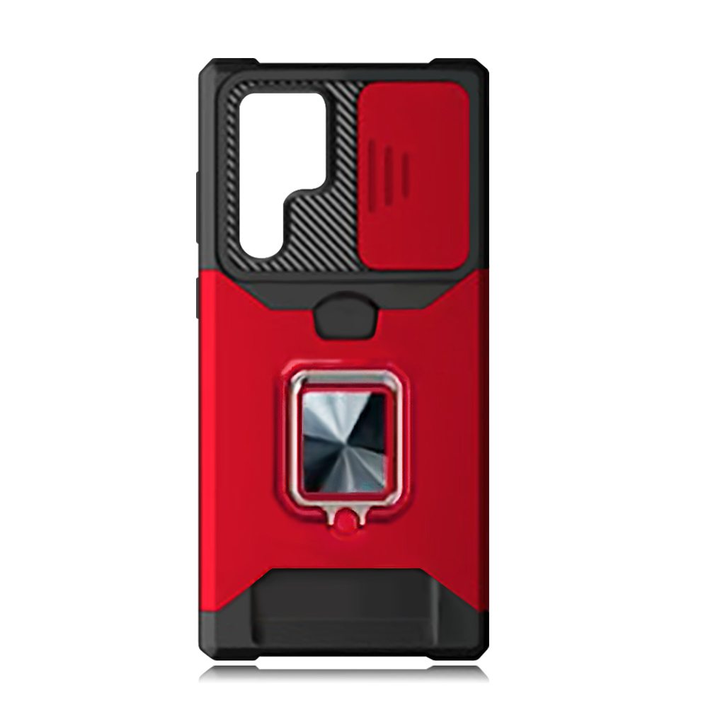 New Multifunctional Anti-drop Phone Case for Samsung Series with Card Slot & Sliding Window & Ring Holder Protective Cover