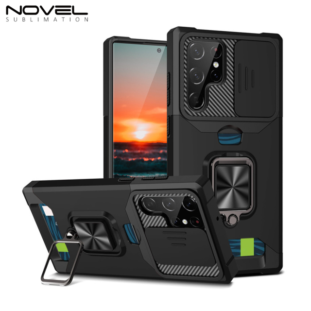 New Multifunctional Anti-drop Phone Case for Samsung Series with Card Slot & Sliding Window & Ring Holder Protective Cover