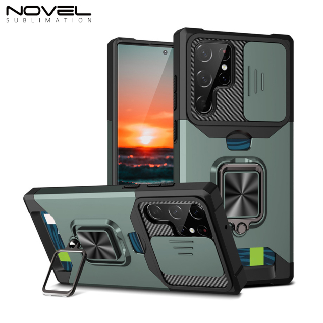 New Multifunctional Anti-drop Phone Case for Samsung Series with Card Slot & Sliding Window & Ring Holder Protective Cover