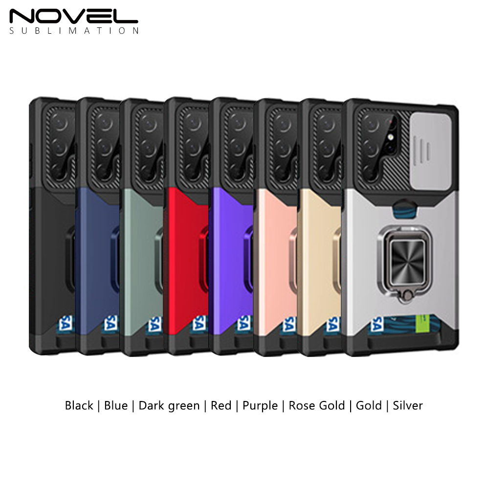 New Multifunctional Anti-drop Phone Case for Samsung Series with Card Slot & Sliding Window & Ring Holder Protective Cover