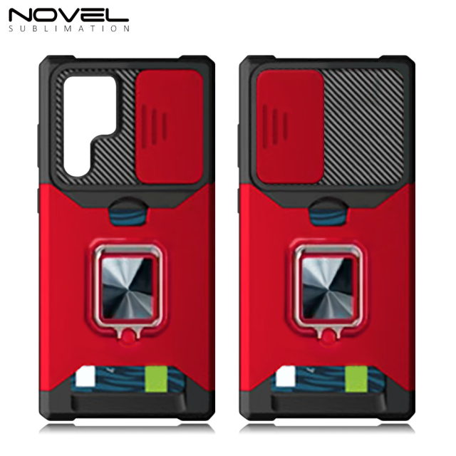 New Multifunctional Anti-drop Phone Case for Samsung Series with Card Slot & Sliding Window & Ring Holder Protective Cover
