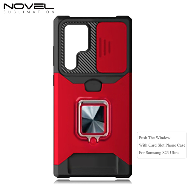 New Multifunctional Anti-drop Phone Case for Samsung Series with Card Slot & Sliding Window & Ring Holder Protective Cover