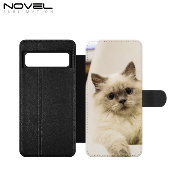 Sublimation Blank PU Leather Flip Phone Case Wallet PC Inside with Card Holder and Stand for Google Pixel 8 Series