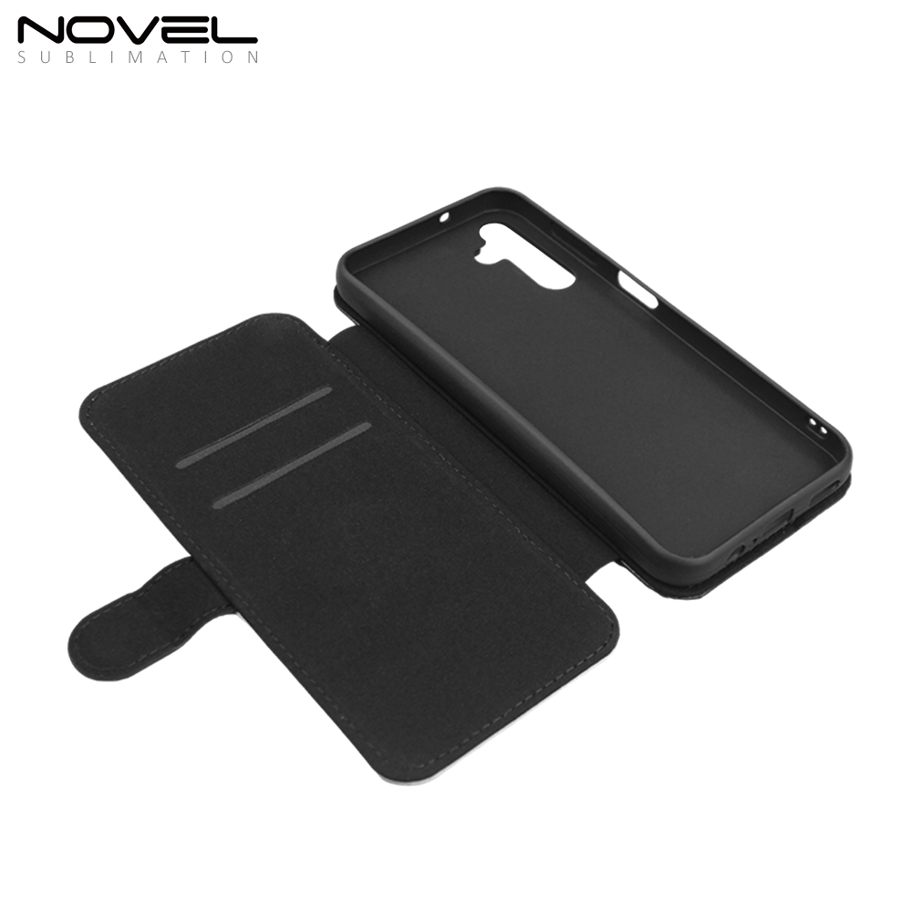 Sublimation Blank PU Leather Flip Phone Case Wallet TPU Inside with Card Holder and Stand for Samsung S23 FE Series
