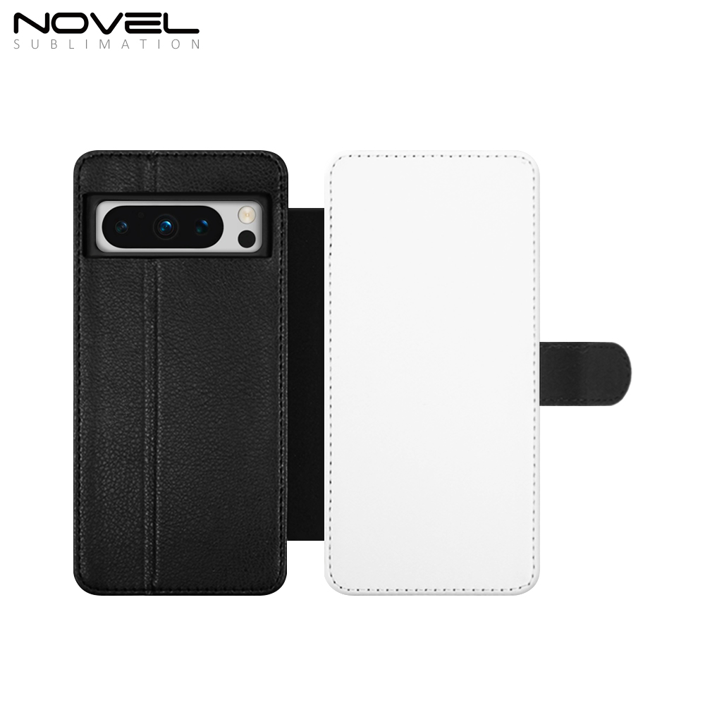 Sublimation Blank PU Leather Flip Phone Case Wallet TPU Inside with Card Holder and Stand for Google Pixel 8 Series